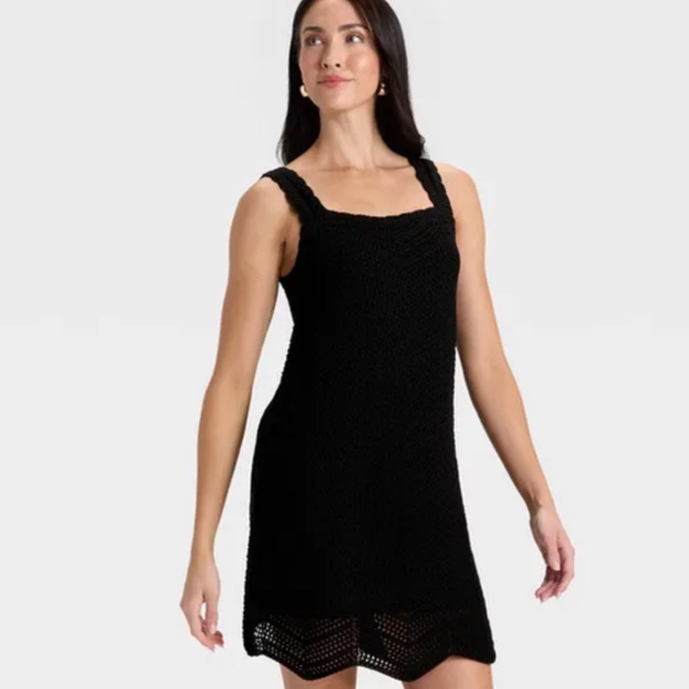 A New‎ Day Women's Crochet Mini Shift Black Dress